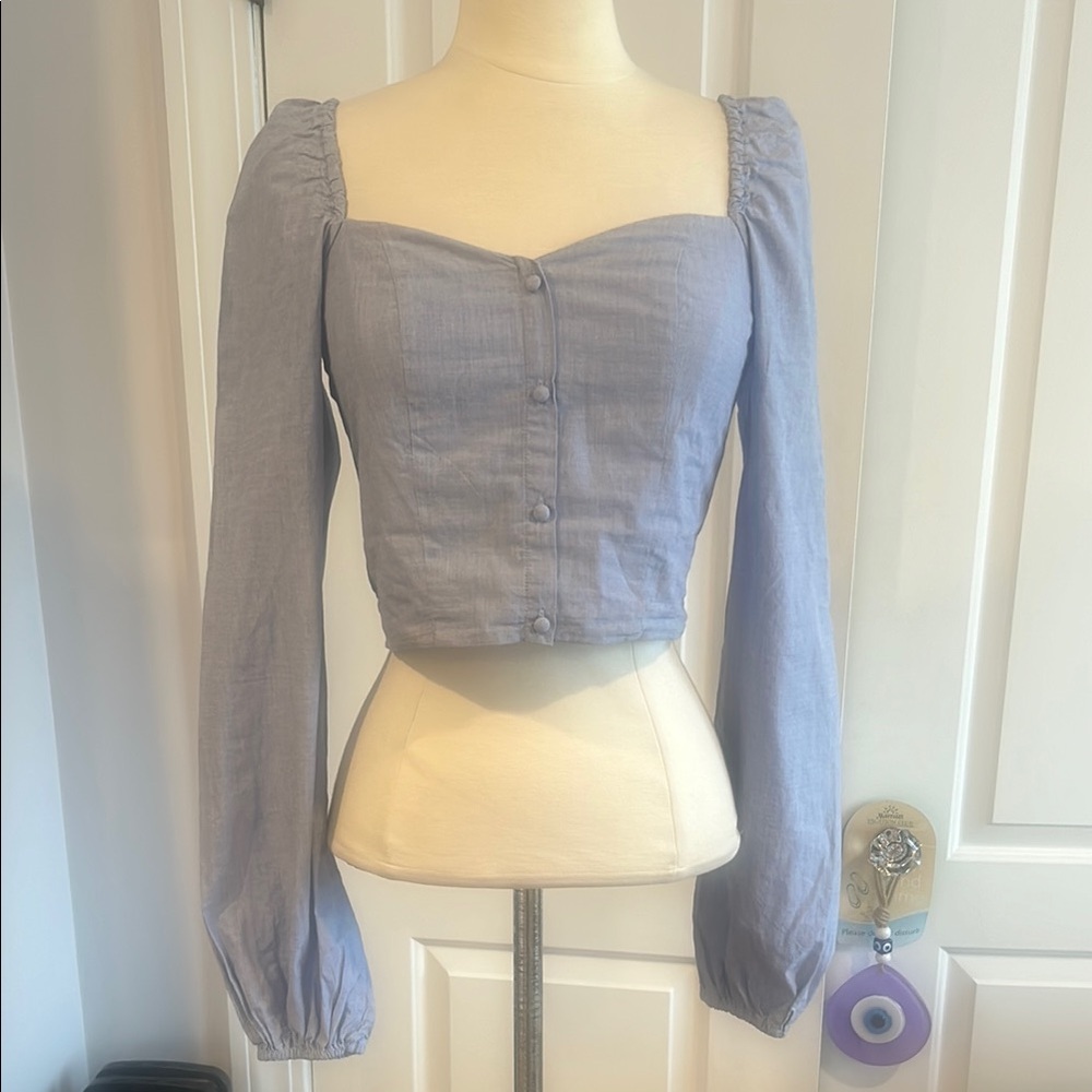 New! Stradivarius Women's Blue Long Sleeve Top